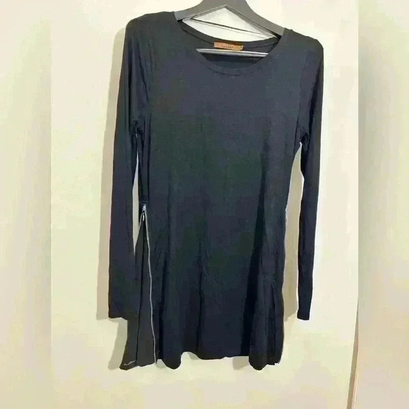 Belldini Dress Womens Medium Round Neck Long Sleeve Zip Sides Soft Black Viscose - Picture 7 of 7